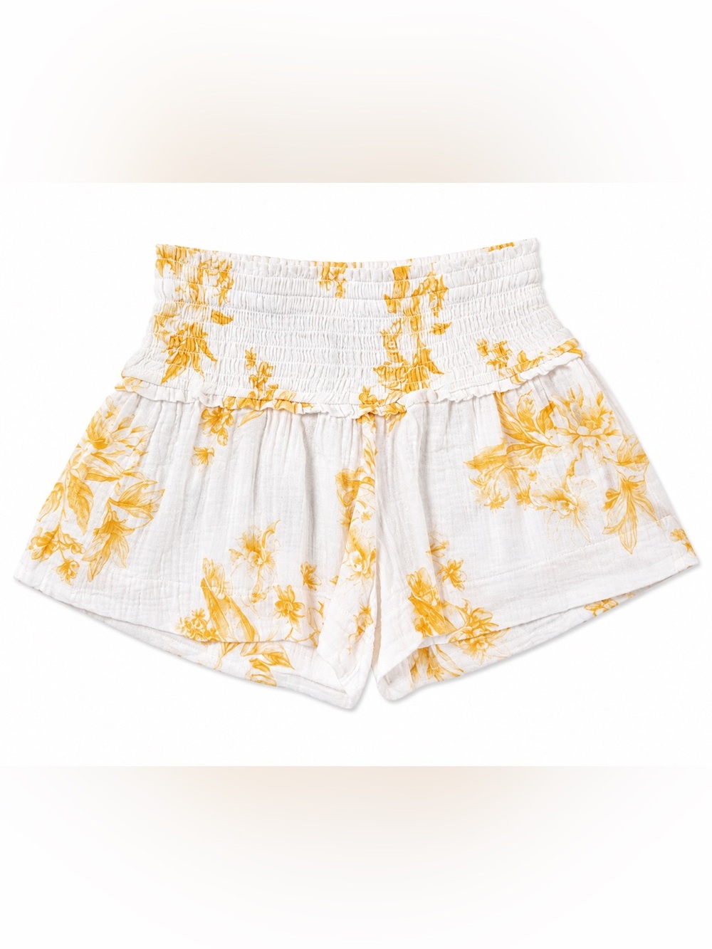 NWT Divided High-Waist Smocked Floral Shorts - Yellow on White